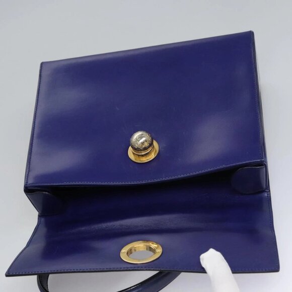 CELINE Hand Bag Leather Blue Gold Auth BD984 - Picture 12 of 16